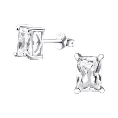 Baguette 5X7Mm Sterling Silver Basic Ear Studs with Cubic Zirconia