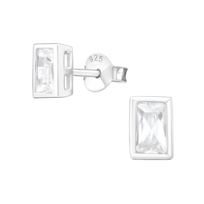 Silver Baguette 4x6mm Ear Studs with Cubic Zirconia