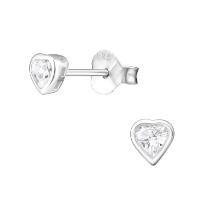 Silver Heart 4mm Ear Studs with Cubic Zirconia