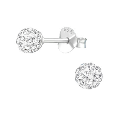 Silver Ball 4mm Ear Studs with Crystal