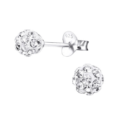 Silver Ball 4mm Ear Studs with Crystal