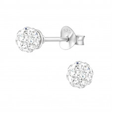 Silver Ball 4mm Ear Studs with Crystal