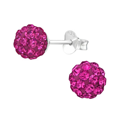 Silver Ball 6mm Ear Studs with Crystal