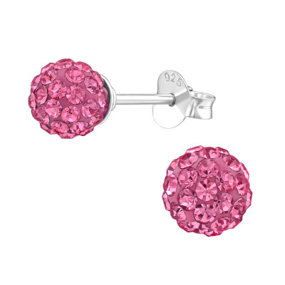 Silver Ball 6mm Ear Studs with Crystal