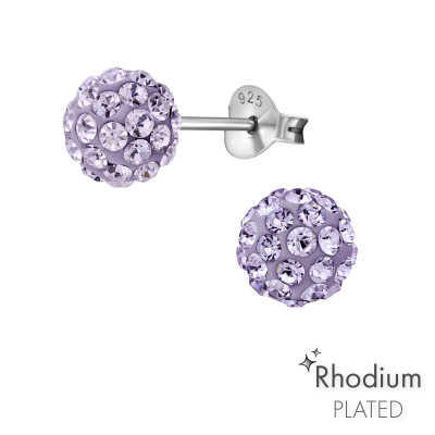 Silver Ball 7mm Ear Studs with Crystal