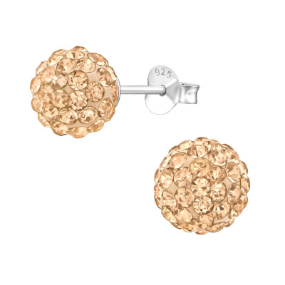 Silver Ball 8mm Ear Studs with Crystal