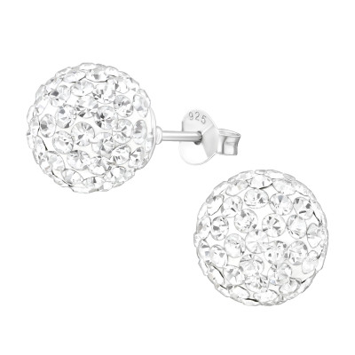 Silver Ball 10mm Ear Studs with Crystal