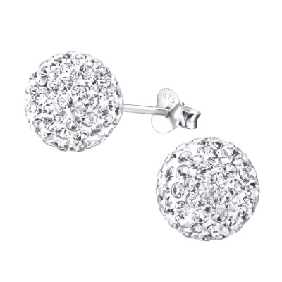 Silver Ball 10mm Ear Studs with Crystal