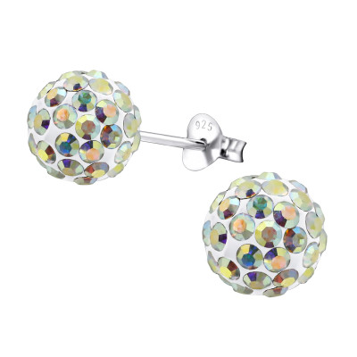 Silver Ball 8mm Ear Studs with Crystal