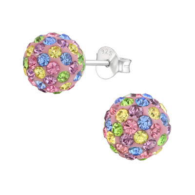 Silver Ball 8mm Ear Studs with Crystal