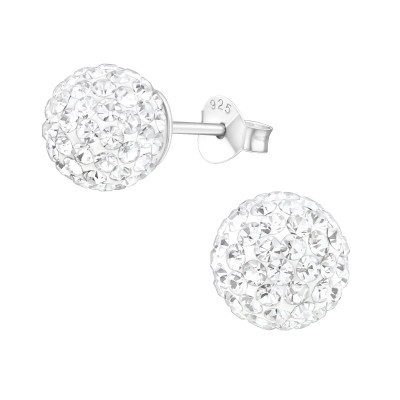 Silver Round 8mm Ear Studs with Crystal