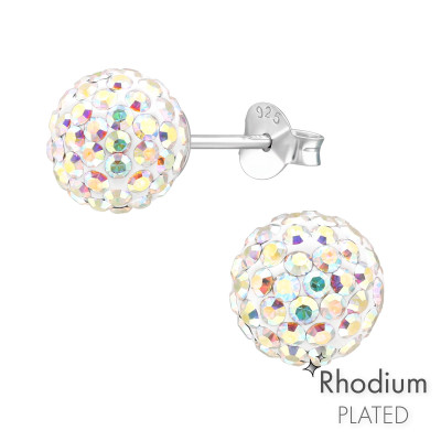 Silver Ball 8mm Ear Studs with Crystal