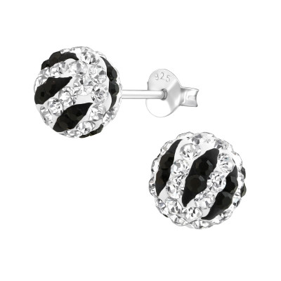 Silver Ball 8mm Ear Studs with Crystal