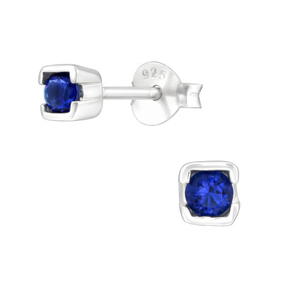 Silver Square Ear Studs with Cubic Zirconia