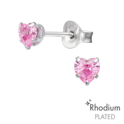 Silver Heart 4mm Basic Ear Studs with Cubic Zirconia