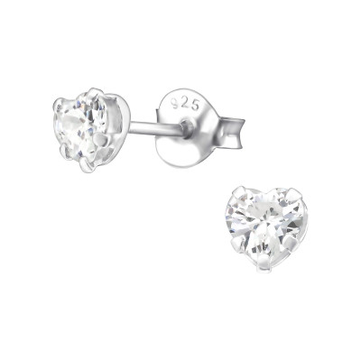 Silver Heart 4mm Ear Studs with Cubic Zirconia