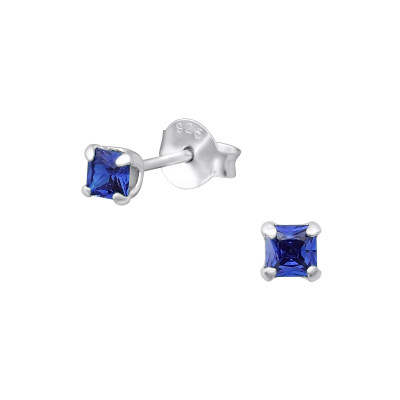 Silver Square 3mm Ear Studs with Cubic Zirconia