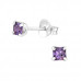 Silver Square 3mm Ear Studs with Cubic Zirconia