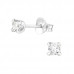 Silver Square 3mm Ear Studs with Cubic Zirconia