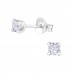 Silver Square 3mm Ear Studs with Cubic Zirconia