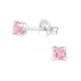 Silver Square 3mm Ear Studs with Cubic Zirconia