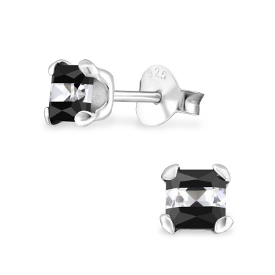 Silver Square 4mm Ear Studs with Cubic Zirconia