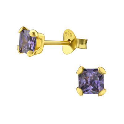 Silver Square 4mm Ear Studs with Cubic Zirconia