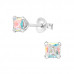 Silver Square 4mm Ear Studs with Cubic Zirconia