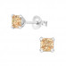 Silver Square 4mm Ear Studs with Cubic Zirconia