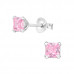 Silver Square 4mm Ear Studs with Cubic Zirconia