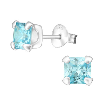 Silver Square 5mm Ear Studs with Cubic Zirconia