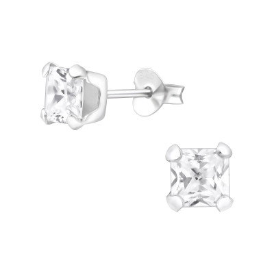 Silver Square 5mm Ear Studs with Cubic Zirconia