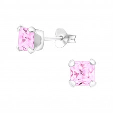 Silver Square 5mm Ear Studs with Cubic Zirconia
