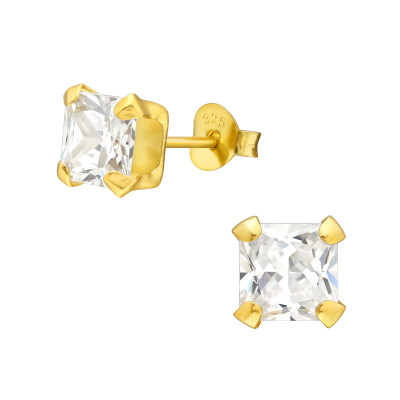 Silver Square 6mm Basic Ear Studs with Cubic Zirconia