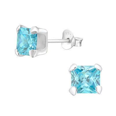 Silver Square 6mm Ear Studs with Cubic Zirconia