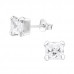 Silver Square 6mm Ear Studs with Cubic Zirconia