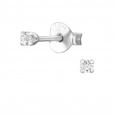 2mm Round 4 Prong Sterling Silver Basic Ear Studs with Cubic Zirconia