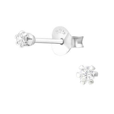 Silver 2mm Round Ear Studs with Cubic Zirconia