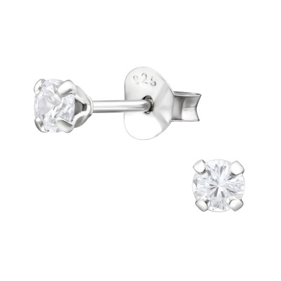 Silver 3mm Round Ear Studs with Cubic Zirconia