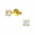 Round 4mm Sterling Silver Gold Plated Ear Studs with 4 Prong Cubic Zirconia
