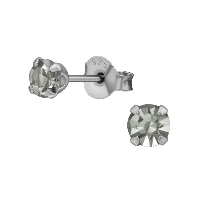 Silver Round 4mm Ear Studs with Crystal