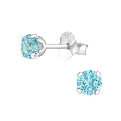 Silver Round 4mm Ear Studs with Cubic Zirconia