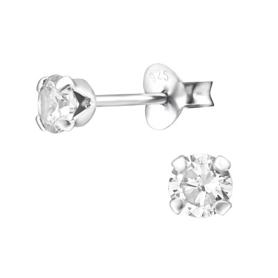 Silver Round 4mm Ear Studs with Cubic Zirconia