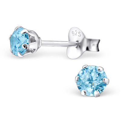 Silver Round 4mm Ear Studs with Cubic Zirconia