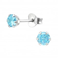 Silver Round 4mm Ear Studs with Cubic Zirconia