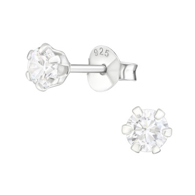 Silver Round 4mm Ear Studs with Cubic Zirconia