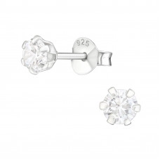 Silver Round 4mm Ear Studs with Cubic Zirconia