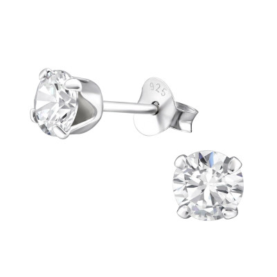 Silver Round 5mm Ear Studs with Cubic Zirconia