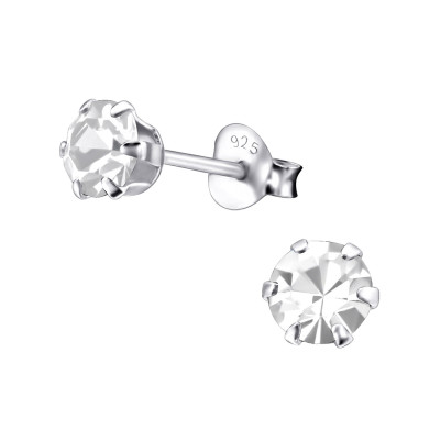 Silver Round 5mm Ear Studs with Crystals