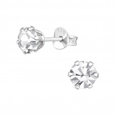 Silver Round 5mm Ear Studs with Crystals